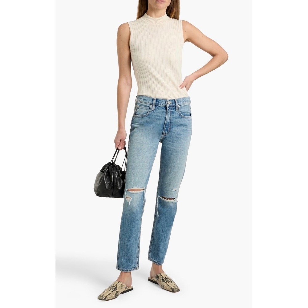 SLVRLAKE Virginia Slim High Rise Straight Leg Jeans Crossroads 28 Distressed